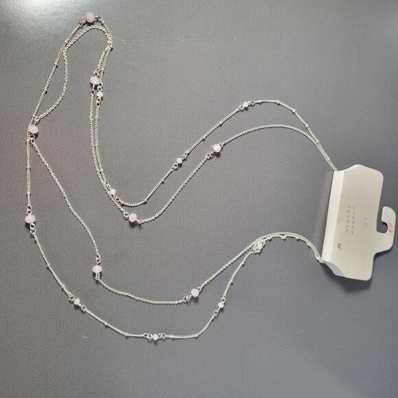 Lauren Conrad Silver Tone Pink & Cream Beaded Layered Necklace 32" +3" Extender - Picture 6 of 12